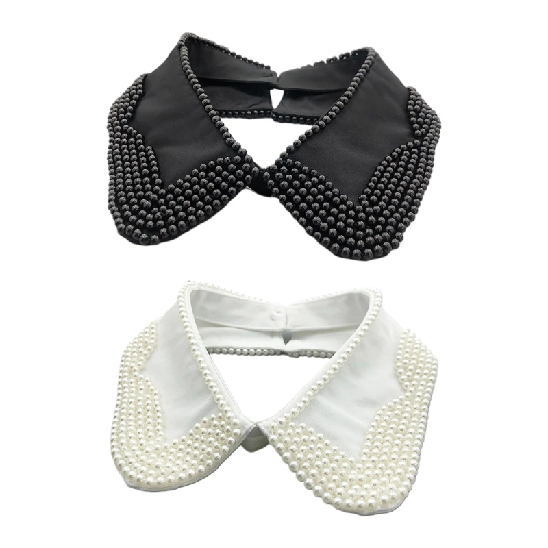 

Stylish White Black Detachable Collar Pearls Embellished False Collar All-match Decorative Collar for Daily Wear