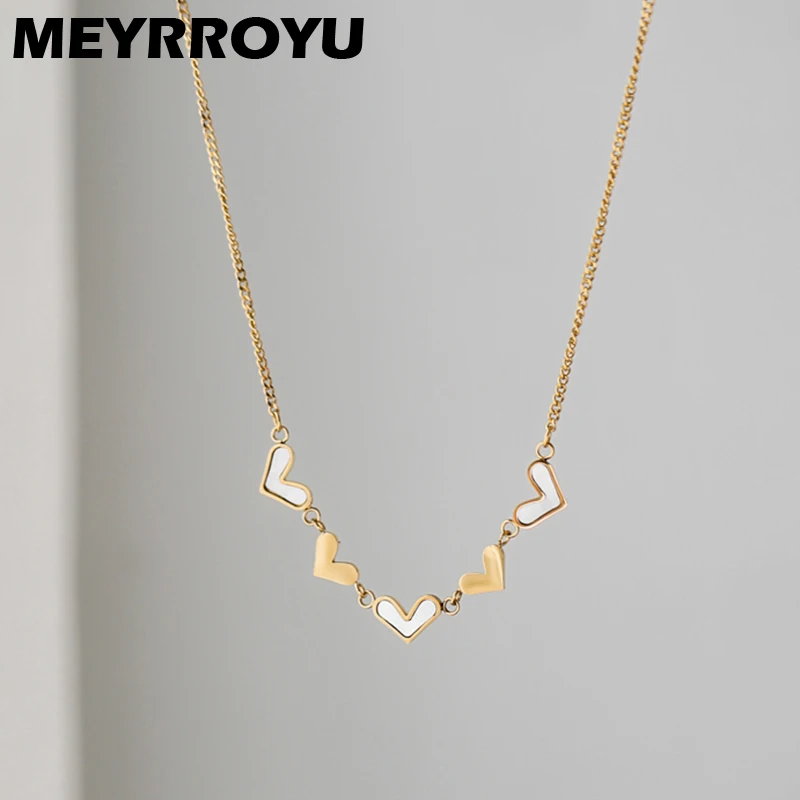 

MEYRROYU 316L Stainless Steel Five Love Heart Pendant Gold Color Clavicle Chain Choker Necklace For Women Wedding Accessories