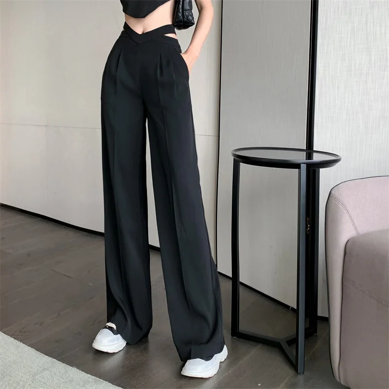 Women's Casual Wide Leg Pants Loose Style Waist Hollow Out Office Lady Solid High Waist Wild Straight Female Long Suit Trousers
Women's Casual Wide Leg Pants Loose Style Waist Hollow Out Office Lady Solid High Waist Wild Straight Female Long Suit Trousers