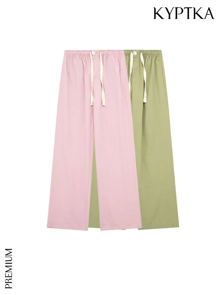 

Женские прямые брюки KYPTKA, винтажные брюки из поплина со средней эластичной талией и пуговицами спереди, 2019