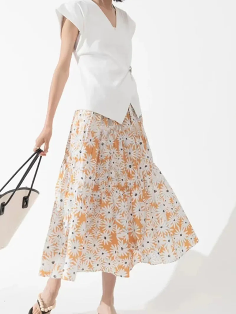 Women High Waist Long Skirt 100% Cotton Yellow Daisy Print Sweet 2022 Summer New Female Loose Pleated Jupe for Holiday
Women High Waist Long Skirt 100% Cotton Yellow Daisy Print Sweet 2022 Summer New Female Loose Pleated Jupe for Holiday