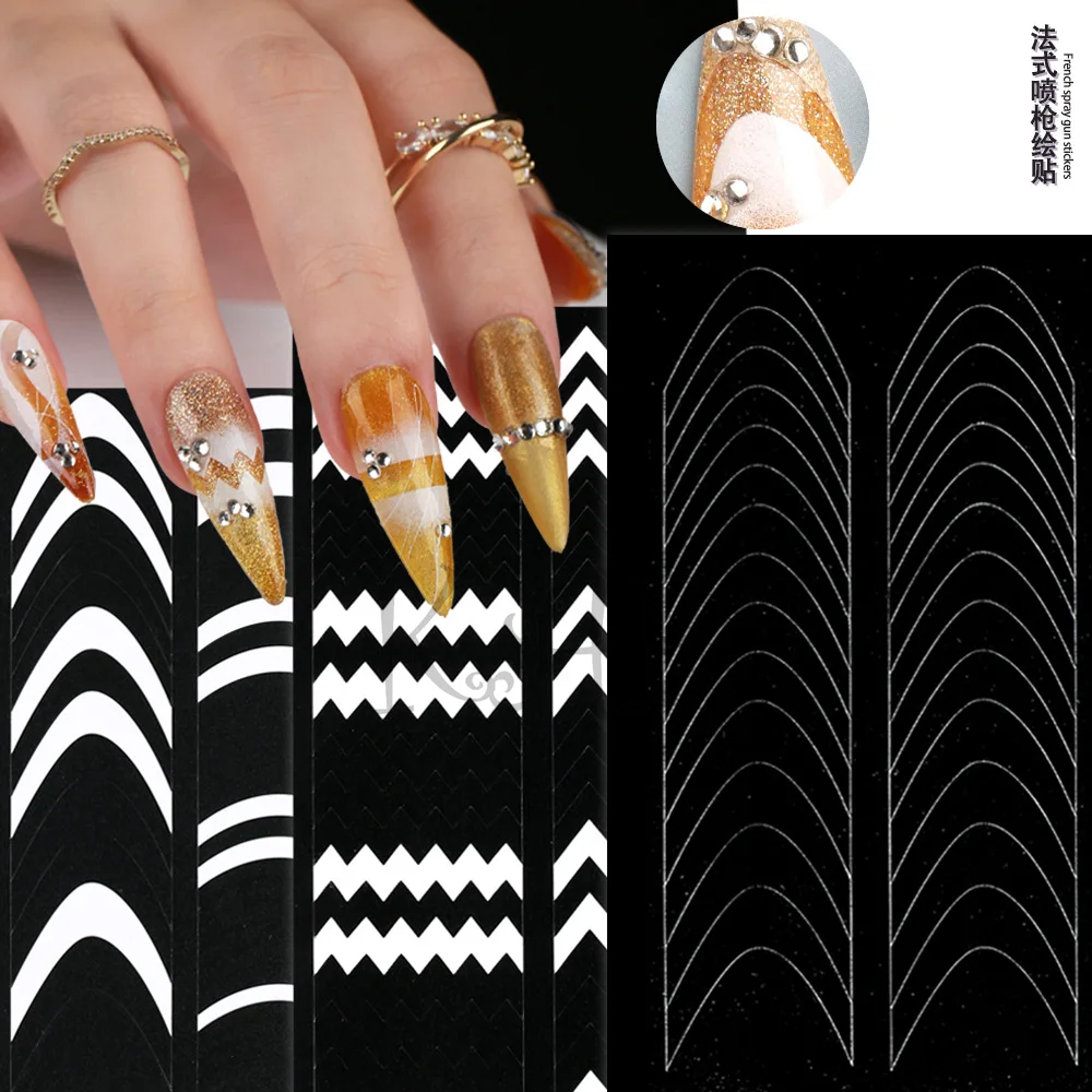 

1pcs French Nail Art Stickers Smile Hollowed V-shaped Manicure Strip Manicure DIY Line Star Nail Decoration Accessories Tools