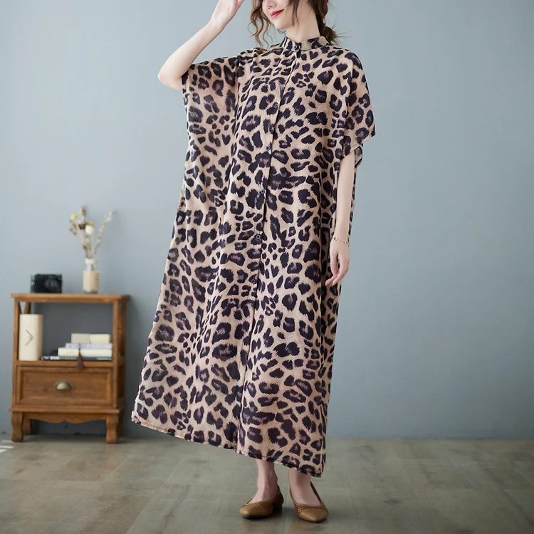 Summer Oversized Women Vintage Short Sleeve Loose Beach Sundress Casual Long Maxi Dress Leopard Print Soft Vestido Robe
Summer Oversized Women Vintage Short Sleeve Loose Beach Sundress Casual Long Maxi Dress Leopard Print Soft Vestido Robe