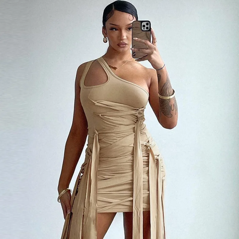 Women's 2023 Fashion Solid Color Sexy One Shoulder Lace Up Tight Wrap Hip Short Dress Dress
Women's 2023 Fashion Solid Color Sexy One Shoulder Lace Up Tight Wrap Hip Short Dress Dress