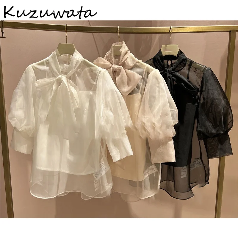 Женские блузки Kuzuwata в японском стиле новинка весны 2022 женские с большим бантом
