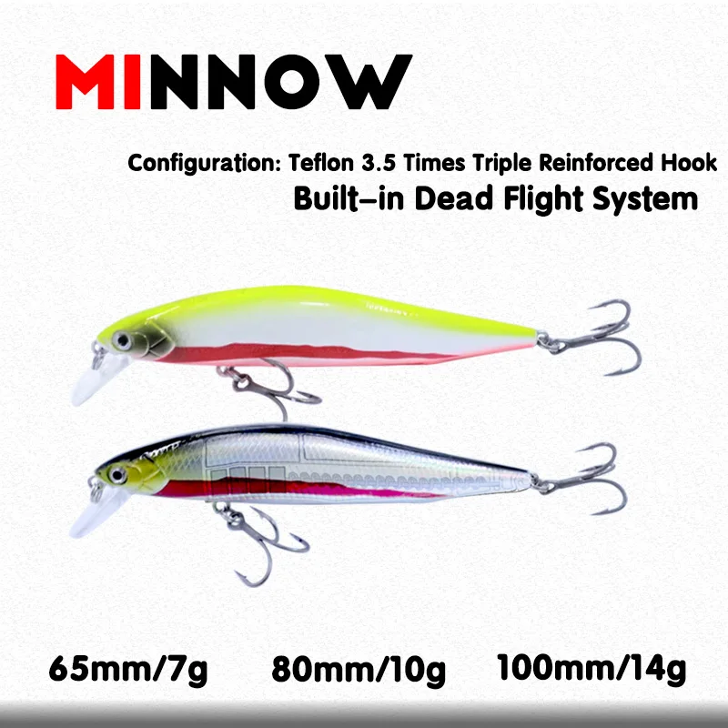

1 Pcs Sinking Minnow Fishing Lure 80mm 10g 65mm 7g 100mm 14g Casting Wobblers Sea Hard Baits for Trout Pike Saltwater Jerkbaits
