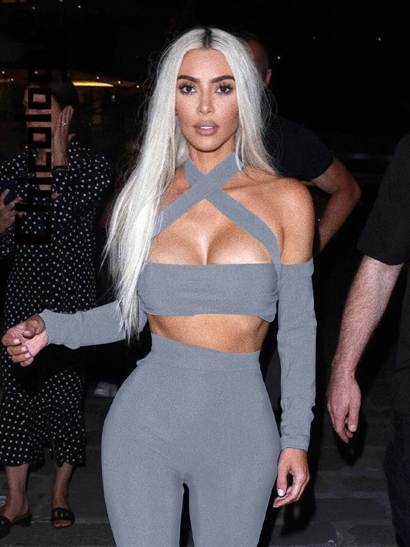 Chicology 2022 Women Halter Hollow Out Crop Top Slim Sexy 2 Pieces Pants Set Streetwear Party Kim Same Style Summer Clothes 
Chicology 2022 Women Halter Hollow Out Crop Top Slim Sexy 2 Pieces Pants Set Streetwear Party Kim Same Style Summer Clothes