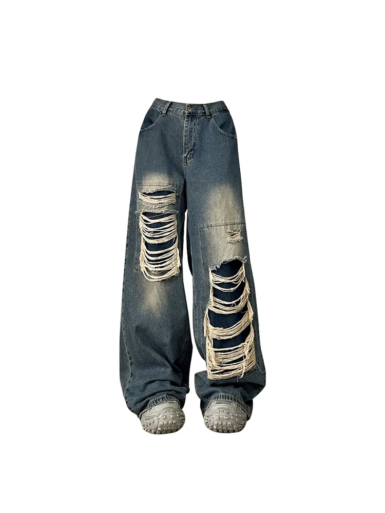 Женские рваные прямые джинсы Harajuku, винтажные мешковатые джинсы с высокой талией, синие повседневные модные брюки Y2K с широкими штанинами
Женские рваные прямые джинсы Harajuku, винтажные мешковатые джинсы с высокой талией, синие повседневные модные брюки Y2K с широкими штанинами