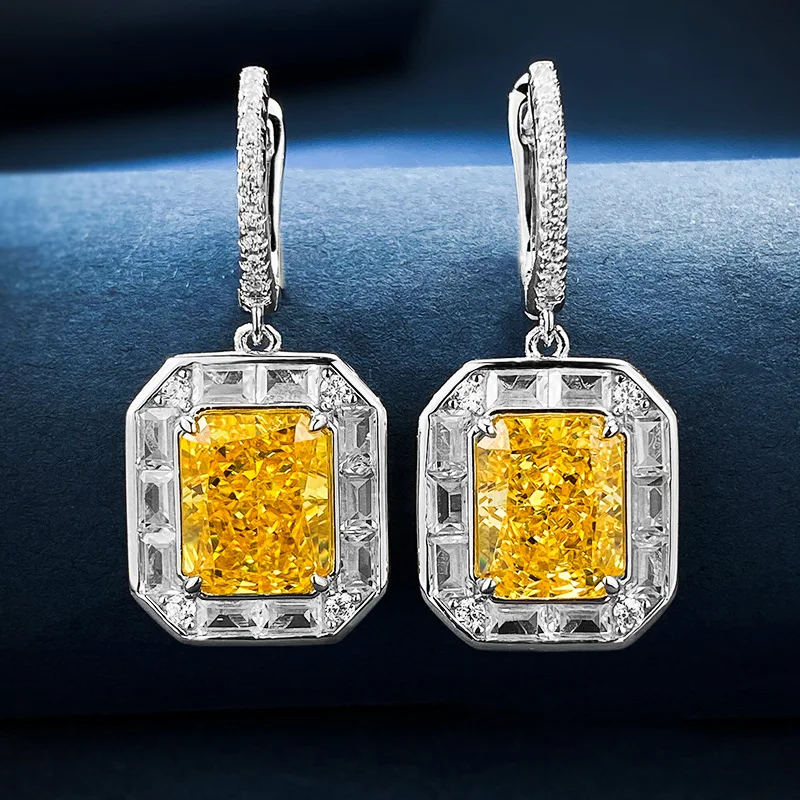 

ZOCA Solid 925 Sterling Silver Rediant Cut Yellow Sapphire Gemstone Dangle Earrings Wedding Party Fine Jewelry Wholesale