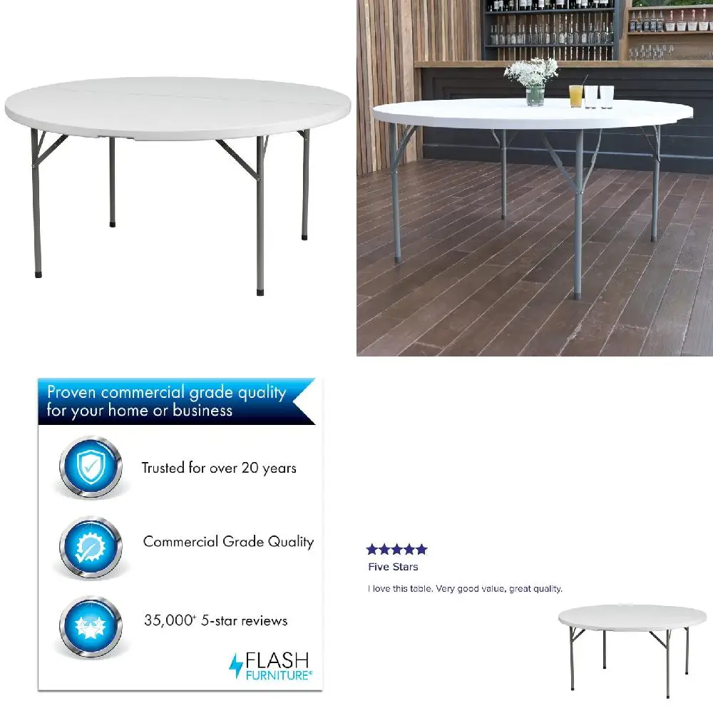 Elegant and Durable Round White Plastic Folding Table - Perfect for Any Occasion.
Elegant and Durable Round White Plastic Folding Table - Perfect for Any Occasion.