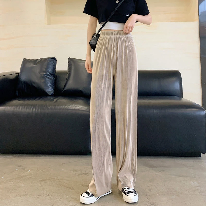 Pleated Ice Silk Knit Wide Leg Pants Women Korean Fashion Sweatpants Streetwear Summer Lightweight Straight Casual Loose Trouser
Pleated Ice Silk Knit Wide Leg Pants Women Korean Fashion Sweatpants Streetwear Summer Lightweight Straight Casual Loose Trouser