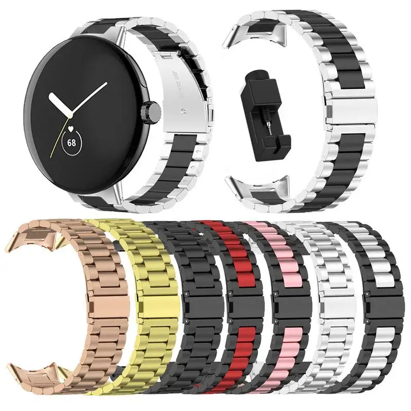 

No Gaps Stainless Steel Watchband for Sam sung GooglePixel Watch Classic Wrist Strap Curved end Link Bracelet Watch Accessories