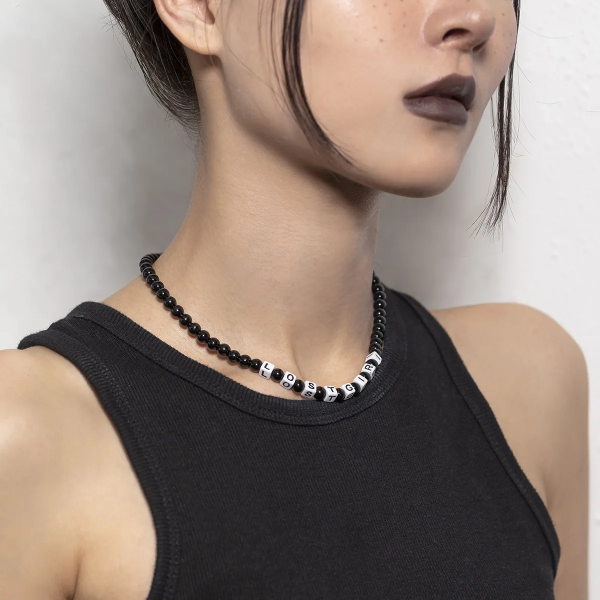 Gothic Punk LOST GIRL Letters Necklace Jewelry Black Beads Beaded Necklace For Women Fashion Cool Choker Necklace
Gothic Punk LOST GIRL Letters Necklace Jewelry Black Beads Beaded Necklace For Women Fashion Cool Choker Necklace