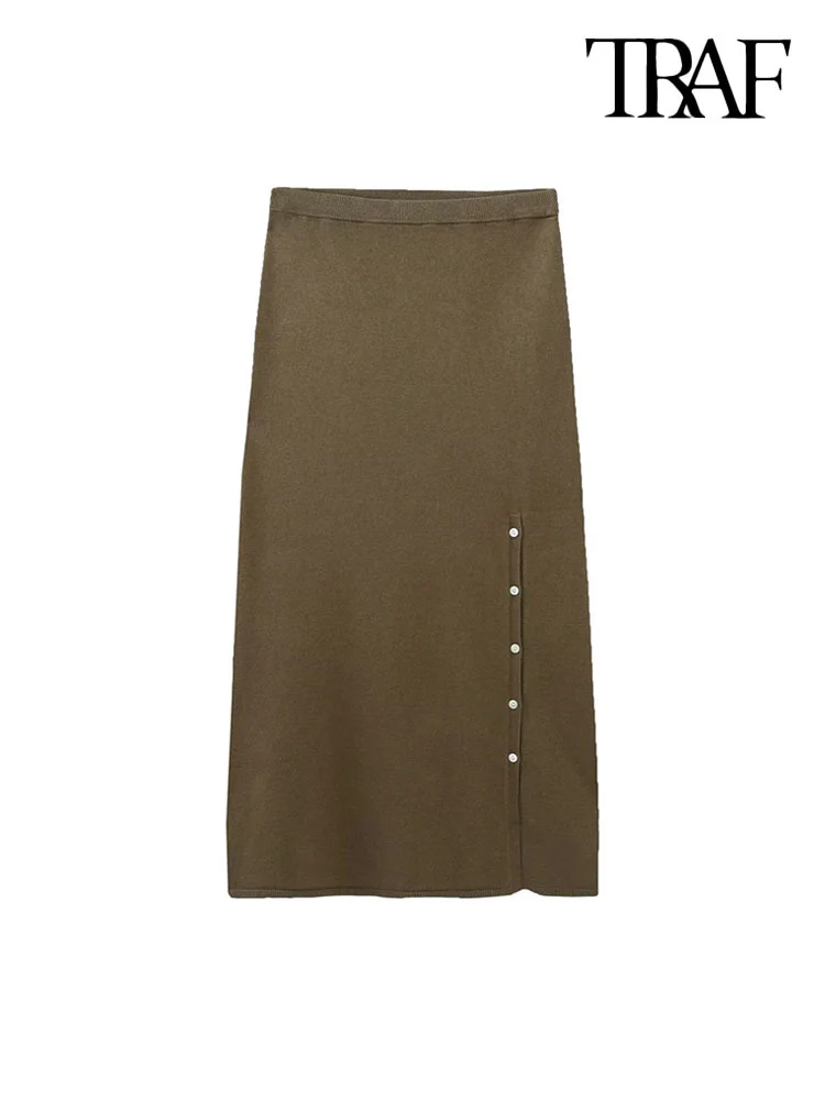 TRAF Women Fashion With Buttoned Front Slit Knit Midi Skirt Vintage High Waist With Elastic Waistband Female Skirts Mujer
TRAF Women Fashion With Buttoned Front Slit Knit Midi Skirt Vintage High Waist With Elastic Waistband Female Skirts Mujer