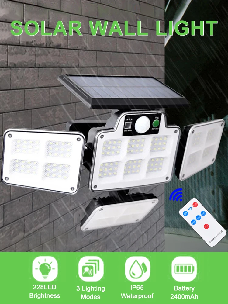 Outdoor Solar LED Lights 168/228 LEDs Solar Lamp Motion Sensor Wall Lamp with 3 Modes Waterproof Garden Street Yard Light
Outdoor Solar LED Lights 168/228 LEDs Solar Lamp Motion Sensor Wall Lamp with 3 Modes Waterproof Garden Street Yard Light