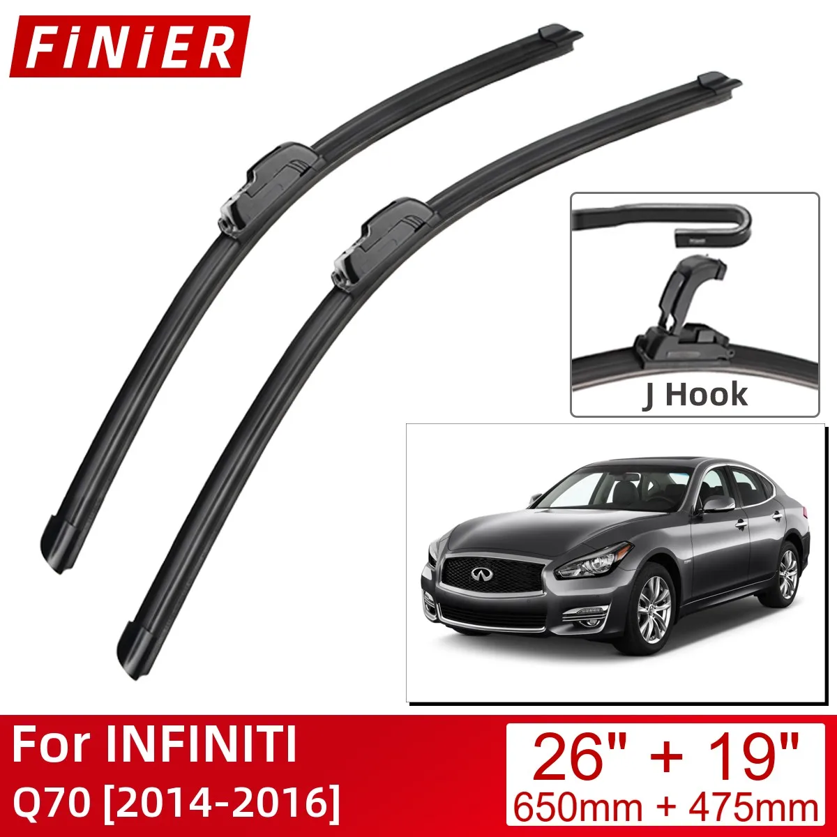 

For INFINITI Q70 2014-2016 26"+19" Car Accessories Front Windscreen Wiper Blade Brushes Wipers U Type J Hooks 2016 2015 2014