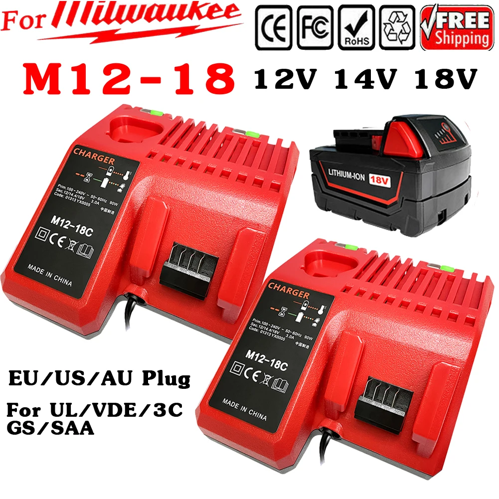 

For Milwaukee M12-18 Battery Charger Fast Charging Universal Battery Container 2Port 12V 14V 18V High Power for UL/VDE/3C/GS/SAA