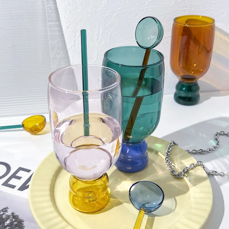 

Прозрачная креативная стеклянная чашка ручной работы, кофейная кружка, термостойкая кружка для завтрака и кофе, набор с красочной ложкой, б...