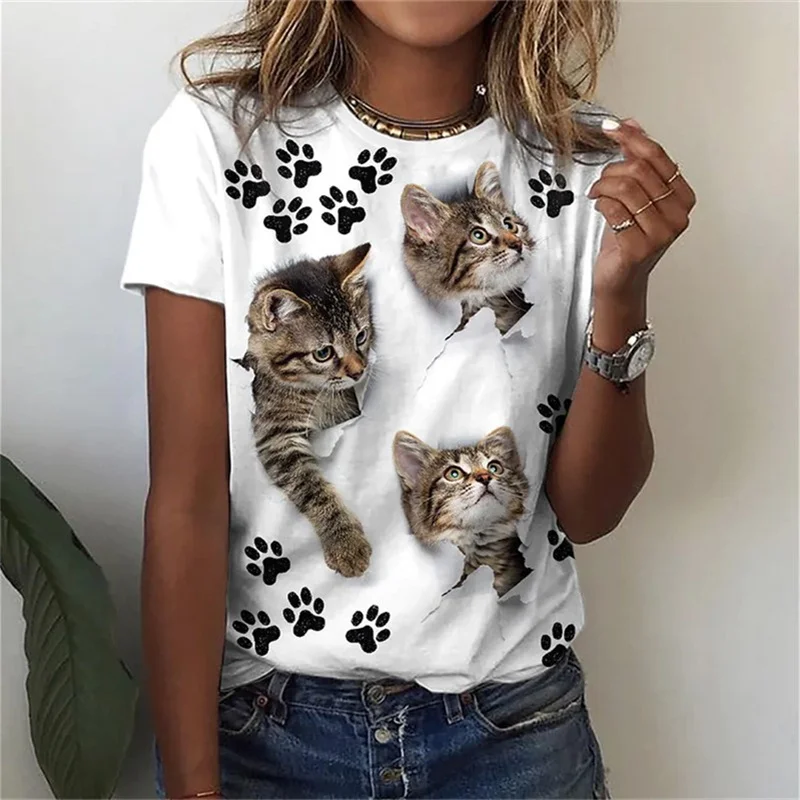 2023 Summer Casual Short Sleeve Tees Female Cats 3D Print O Neck T-Shirt Cute Sweet Style Women's Versatile Basic Straight Tops
2023 Summer Casual Short Sleeve Tees Female Cats 3D Print O Neck T-Shirt Cute Sweet Style Women's Versatile Basic Straight Tops