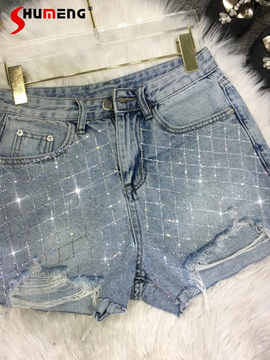 Woman's Ripped Rhinestone Blue Denim Shorts 2022 New Summer Streetwear Jean Hot Pants Slimming All-Match Wide Leg Pants Female
Woman's Ripped Rhinestone Blue Denim Shorts 2022 New Summer Streetwear Jean Hot Pants Slimming All-Match Wide Leg Pants Female