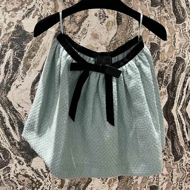 

Женская шерстяная юбка с завышенной талией, ярко-зеленая подиумная юбка из 20222 шерсти, Y2k, 100%