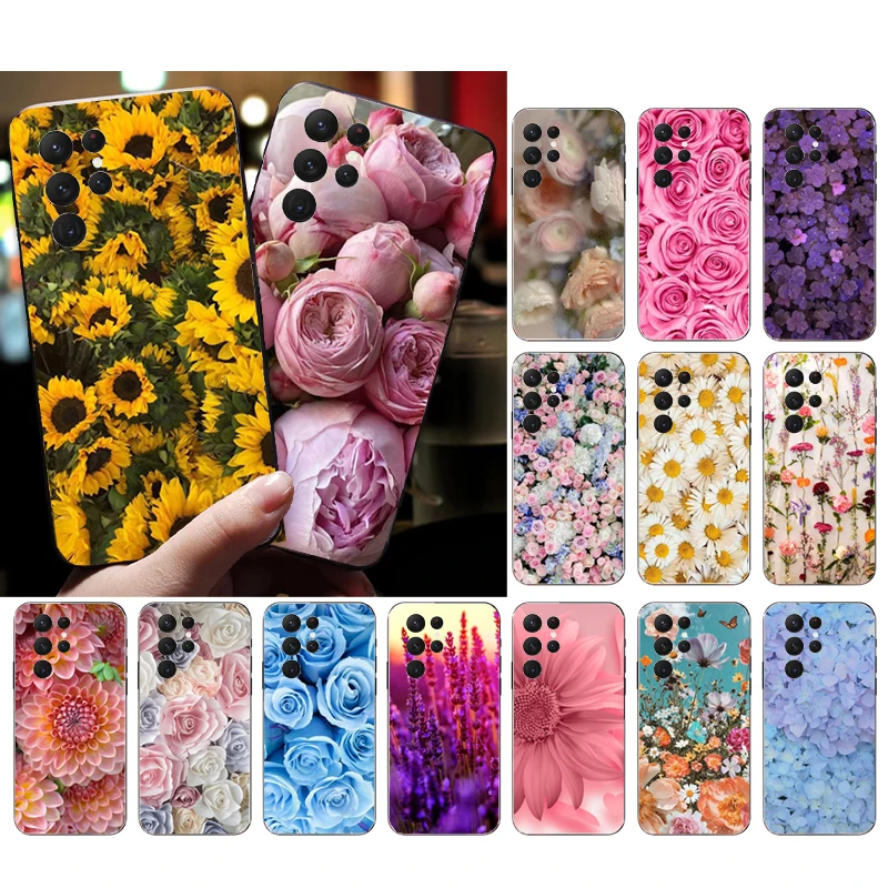

Phone Case for Samsung Galaxy S23 S22 S21 S20 Ultra S20 S22 S21 Plus S10E S20FE Note 10Plus 20Ultra Flowers Rose Daisy Sunflower
