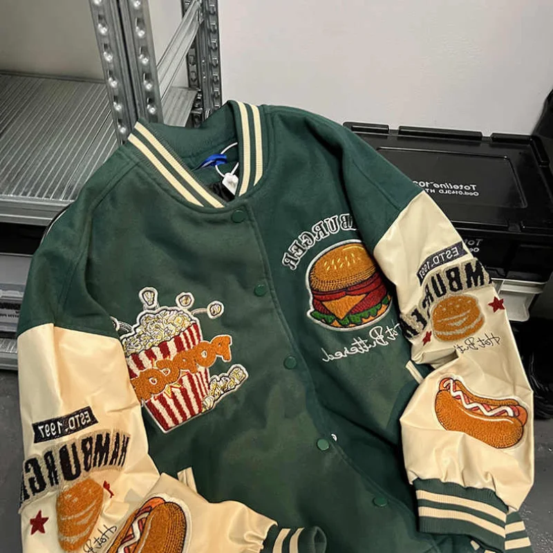 2022 new hamburger print baseball jersey Bomber jacket Harajuku button cardigan street wind high street jackets for women
2022 new hamburger print baseball jersey Bomber jacket Harajuku button cardigan street wind high street jackets for women