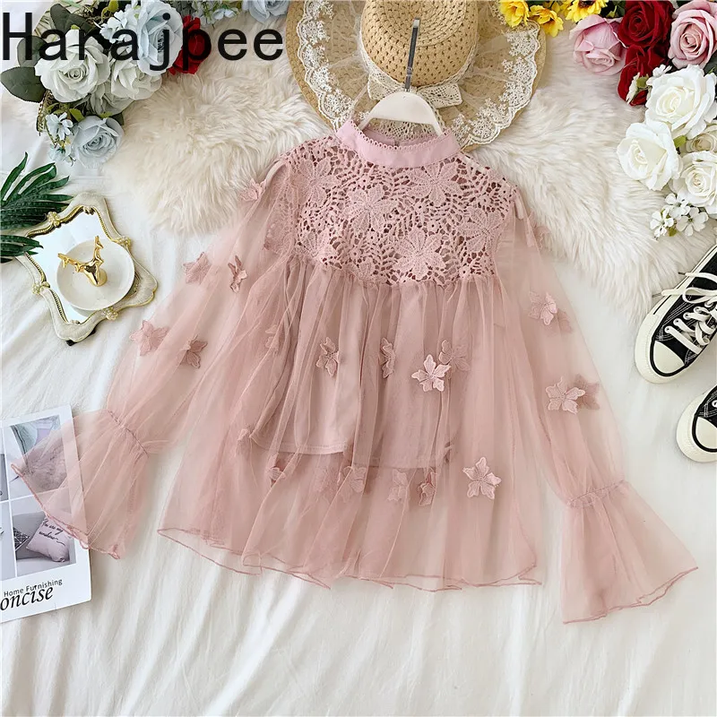 Harajpee Lace Mesh Butterfly Shirt Hollow Out Flare Sleeve Stand Collar Loose Solid Sweet Style Tops Spring New Women Blouse
Harajpee Lace Mesh Butterfly Shirt Hollow Out Flare Sleeve Stand Collar Loose Solid Sweet Style Tops Spring New Women Blouse