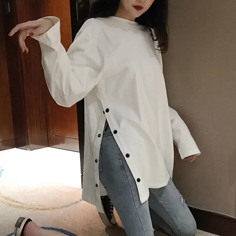 2022 spring Split Side Button White black Long Tshirt O-Neck Women shirts autumn Arrival Harajuku solid oversized T shirt tops
2022 spring Split Side Button White black Long Tshirt O-Neck Women shirts autumn Arrival Harajuku solid oversized T shirt tops