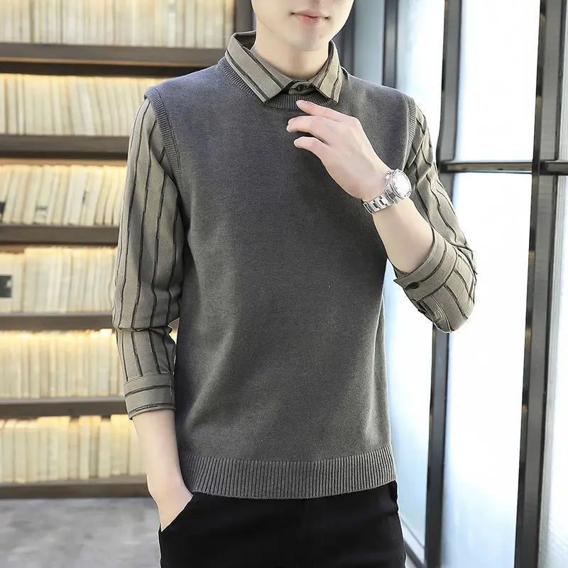 2022 Autumn New Fake Two-piece Sweater Men's Casual Youth Knitted Sweater Shirt Collar Thickened Christmas Sweater
2022 Autumn New Fake Two-piece Sweater Men's Casual Youth Knitted Sweater Shirt Collar Thickened Christmas Sweater