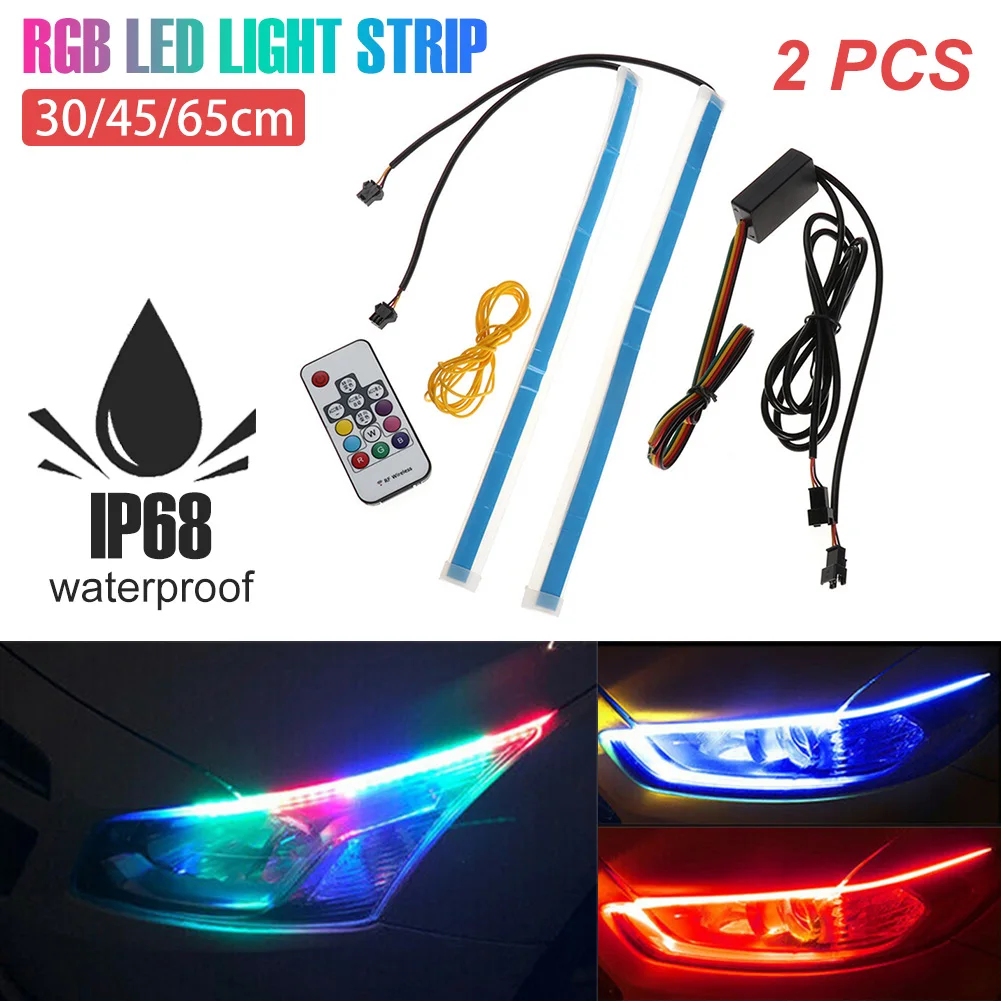 2Pcs Flexible Car LED Light Strip(3 Sizes) Daytime Running Lights RGB Waterproof Turn Signal Lights with Remote Control
2Pcs Flexible Car LED Light Strip(3 Sizes) Daytime Running Lights RGB Waterproof Turn Signal Lights with Remote Control