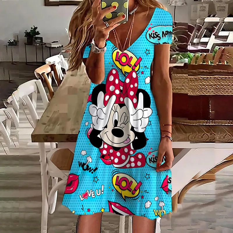 New Girlfriends Sisters Disney Blue Mickey and Minnie Dress Women's V-Neck Retro Elegant Loose Knee-Length Dress
New Girlfriends Sisters Disney Blue Mickey and Minnie Dress Women's V-Neck Retro Elegant Loose Knee-Length Dress