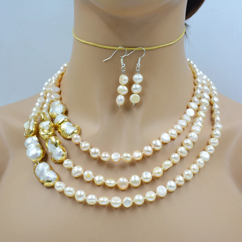 3 Row 8MM Natural Pink Baroque Pearl Necklace/Earrings Set Women Wedding Jewelry
3 Row 8MM Natural Pink Baroque Pearl Necklace/Earrings Set Women Wedding Jewelry