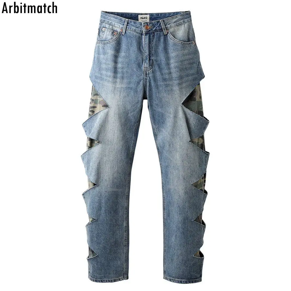 Vintage Hole Camouflage Design Fake Two Pieces Jeans Men Straight Loose Wide-leg Pants Fashion High Street Hip Hop Male Trousers
Vintage Hole Camouflage Design Fake Two Pieces Jeans Men Straight Loose Wide-leg Pants Fashion High Street Hip Hop Male Trousers