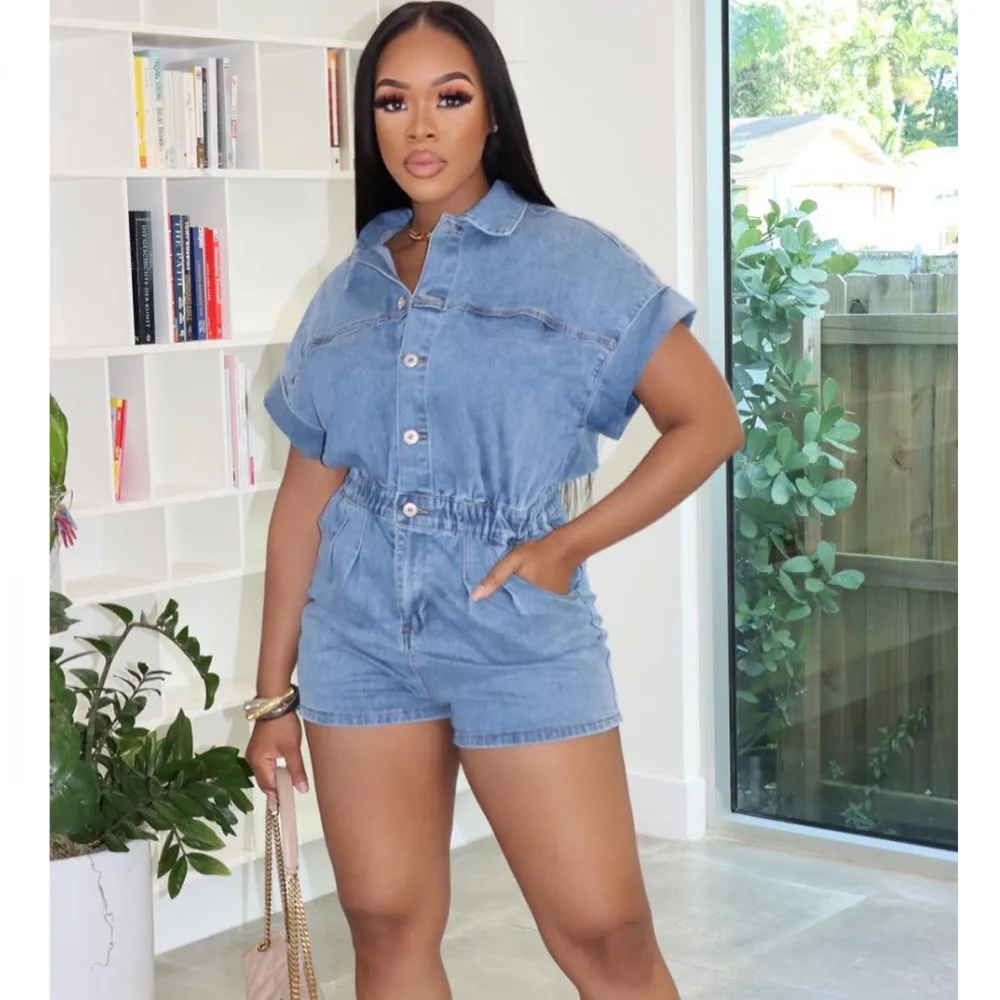 Wonen Jeans Blue Playsuits Short Jumpsuit Rompers Breasted Washed Stretch Denim Jumpsuit Summer Fashion Street Outfit Overalls
Wonen Jeans Blue Playsuits Short Jumpsuit Rompers Breasted Washed Stretch Denim Jumpsuit Summer Fashion Street Outfit Overalls
