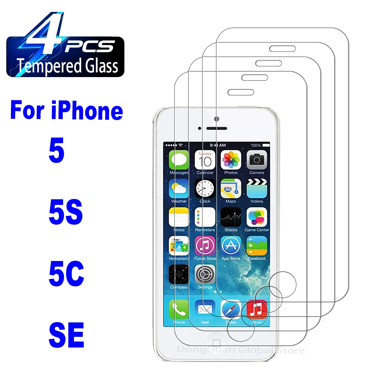 

4Pcs Tempered Glass For iPhone 5S 5 5C SE 6 6S 7 8 Plus SE2022 SE2020 Screen Protector Glass Film