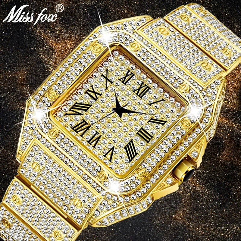 MISSFOX-топ европейские и американские римские цифры хип-хоп Гипсофила бриллиантовые квадратные мужские Роскошные Кварцевые часы из нержавею... 
MISSFOX-топ европейские и американские римские цифры хип-хоп Гипсофила бриллиантовые квадратные мужские Роскошные Кварцевые часы из нержавею...