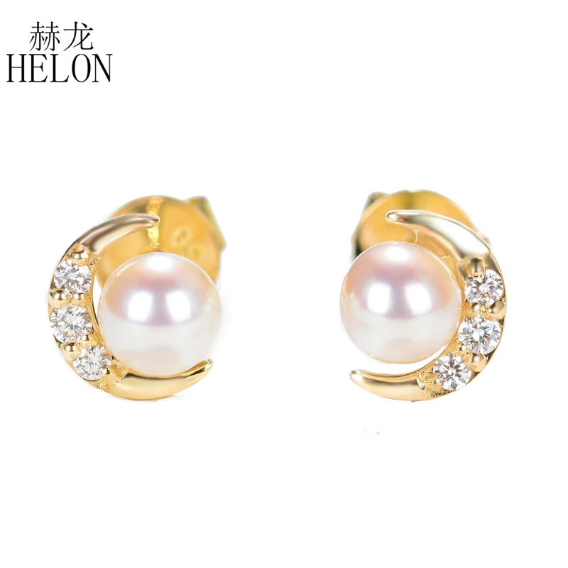 HELON Solid 18k 14K Yellow Gold Genuine White FreshWater Pearl Diamonds Stud Earrings Moon Diamond Exquisite Earring Girl
HELON Solid 18k 14K Yellow Gold Genuine White FreshWater Pearl Diamonds Stud Earrings Moon Diamond Exquisite Earring Girl