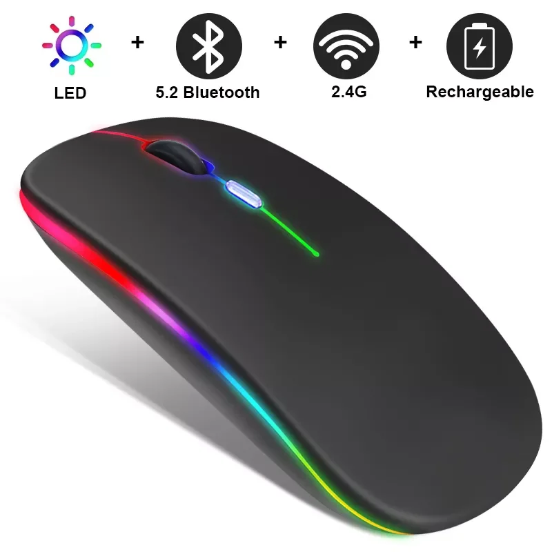 Мышь компьютерная беспроводная аккумуляторная с RGB-подсветкой и светодиодный кой Bluetooth
Мышь компьютерная беспроводная аккумуляторная с RGB-подсветкой и светодиодный кой Bluetooth