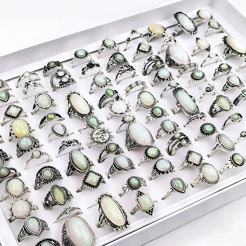 50 Pieces/Batch Vintage Bohemian Women's Rings Mixed Style Antique Silver Opal Ring Party Jewelry Gifts Wholesale Accessories
50 Pieces/Batch Vintage Bohemian Women's Rings Mixed Style Antique Silver Opal Ring Party Jewelry Gifts Wholesale Accessories