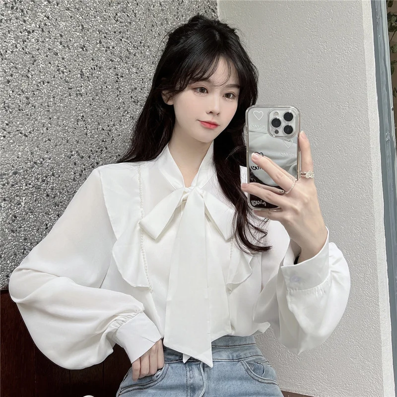 Шифоновая женская блузка, модная белая офисная рубашка, летний топ с рукавами-фонариками и бантом, элегантная женская одежда на весну
Шифоновая женская блузка, модная белая офисная рубашка, летний топ с рукавами-фонариками и бантом, элегантная женская одежда на весну