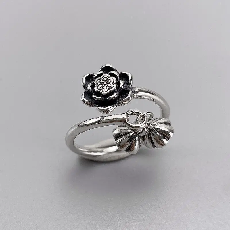 

925 Sterling Silver Lotus Flower Rings for Women Girl Wedding Engagement Silver Women's Vintage Lotus Seedpod Ring Fine Jewelry