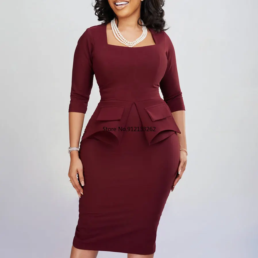 African Clothes 2023 Spring Elegant African Women 3/4 Sleeve Polyester Solid Color Knee-length Dress African Dresses for Women
African Clothes 2023 Spring Elegant African Women 3/4 Sleeve Polyester Solid Color Knee-length Dress African Dresses for Women