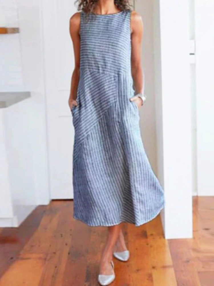 New Women's 2022 Summer Casual Stitching Robes Fashion Simple Style Loose Pockets Round Neck Temperament Sleeveless Dress LOOSE
New Women's 2022 Summer Casual Stitching Robes Fashion Simple Style Loose Pockets Round Neck Temperament Sleeveless Dress LOOSE