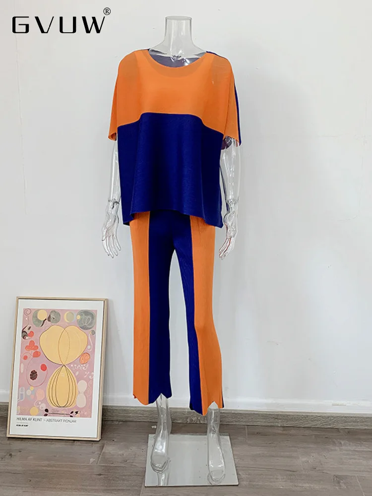 GVUW Fashion Color Block Pleated Two Piece Set Women O-neck Short Sleeve Top Straight Pants 2023 Summer Casual Clothing 17G1904
GVUW Fashion Color Block Pleated Two Piece Set Women O-neck Short Sleeve Top Straight Pants 2023 Summer Casual Clothing 17G1904