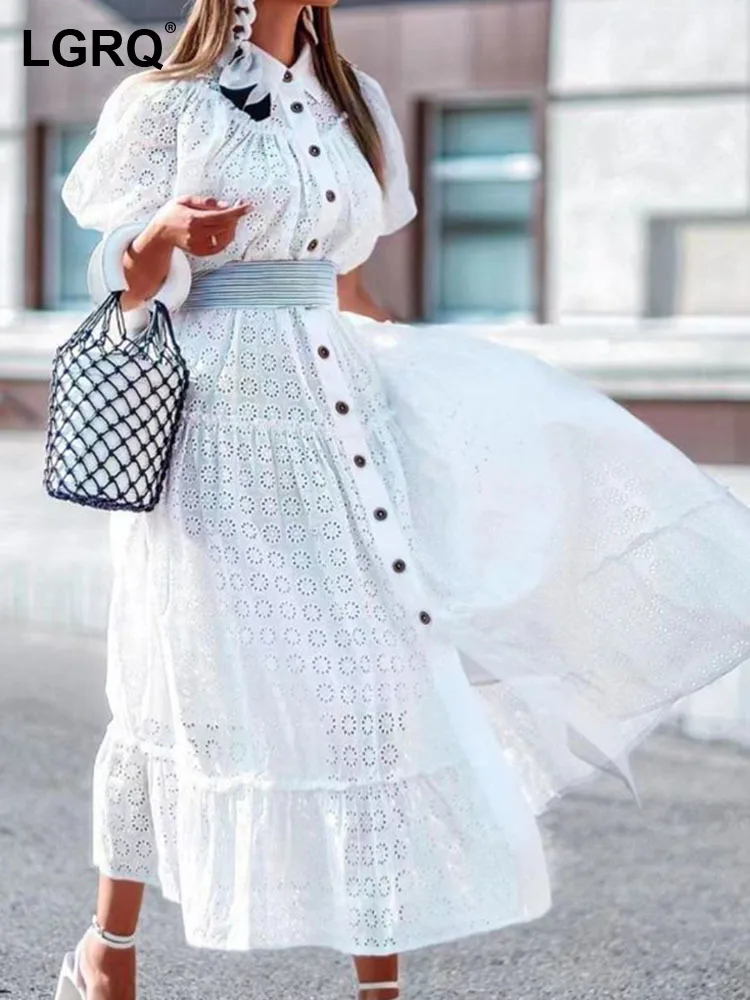 LGRQ Fashion Women's Dress New Solid Turn-down Collar Puff Sleeve Embroidery Hollow Out Green Dresses Female Autumn 2022 19J335
LGRQ Fashion Women's Dress New Solid Turn-down Collar Puff Sleeve Embroidery Hollow Out Green Dresses Female Autumn 2022 19J335