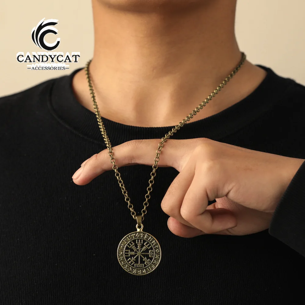 Retro Viking Odin Logo Necklace with Double-sided Letters and Hollow Compass Pendant National Style and Trendy Male Accessories
Retro Viking Odin Logo Necklace with Double-sided Letters and Hollow Compass Pendant National Style and Trendy Male Accessories