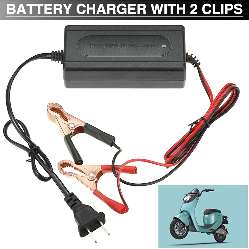

1pc Motorcycle 12V 2A Battery Charger with 2 Clips AC 100-240V Charger Maintainer Adapter For Car/Boat/RV Chargers Repair Tool