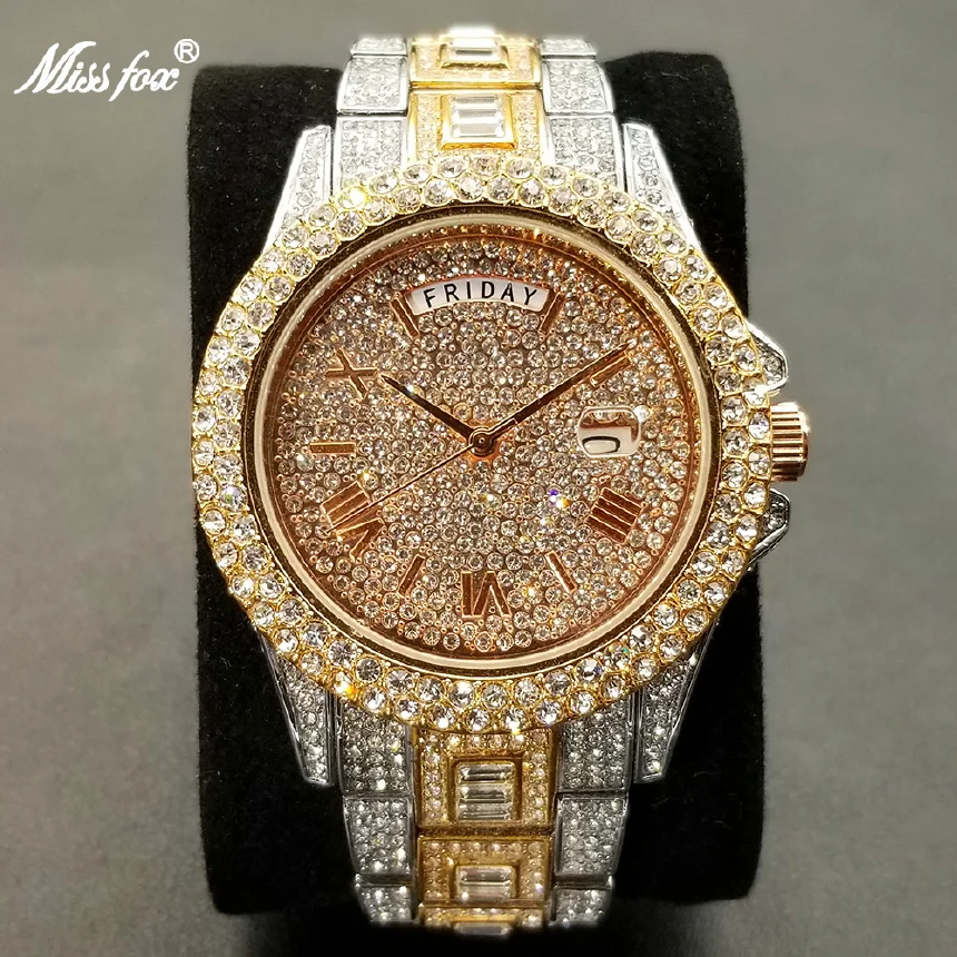 MISSFOX Ice Out Day Date watches For Men Hip Hop Diamond Stainless Steel Watch Male Luxury Dress Jewelry Clock 2021 Best Selling
MISSFOX Ice Out Day Date watches For Men Hip Hop Diamond Stainless Steel Watch Male Luxury Dress Jewelry Clock 2021 Best Selling