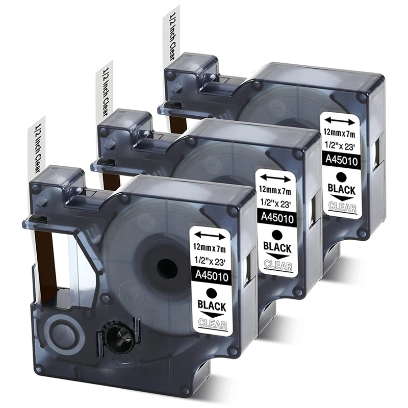 3 Pcs 45010 Transparent Black Bottom Compatible with 12mm x 7M Label Tape Replacement D1 Label Machine Ribbon for DYMO
3 Pcs 45010 Transparent Black Bottom Compatible with 12mm x 7M Label Tape Replacement D1 Label Machine Ribbon for DYMO